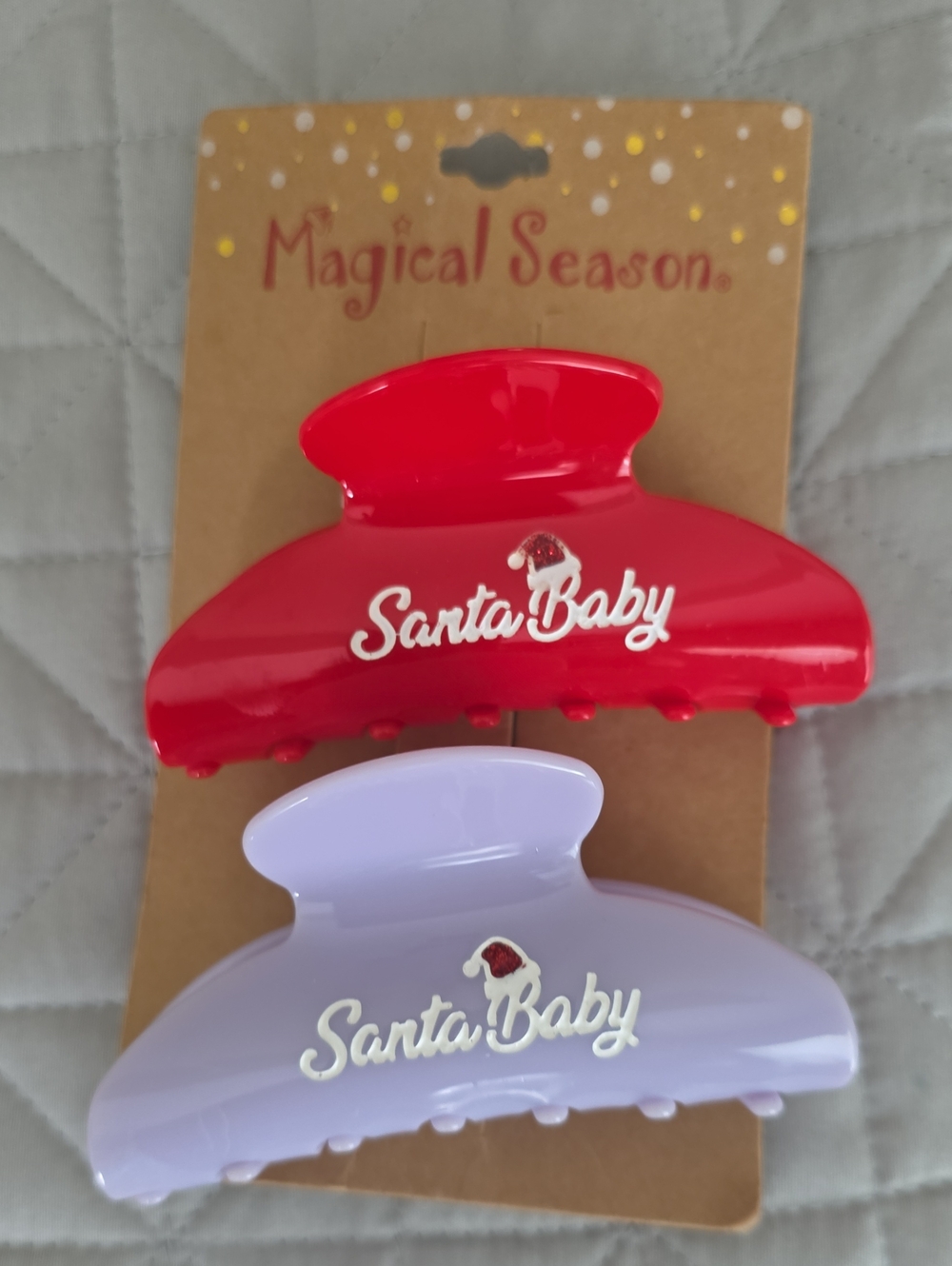 Santa Baby Kids Hair Claw Clips - Red & Lavender